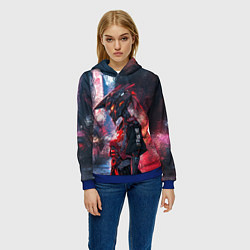 Толстовка-худи женская Девушка-киборг спартиатка, цвет: 3D-синий — фото 2