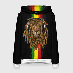Толстовка-худи женская Лев с дредами в наушниках, цвет: 3D-белый