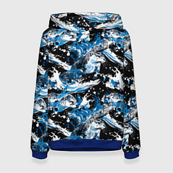 Толстовка-худи женская Выдры в речке на волнах - паттерн, цвет: 3D-синий