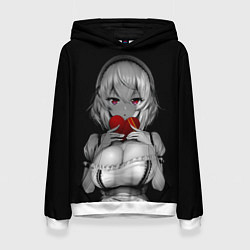 Толстовка-худи женская Аниме девушка с сердцем в руках, цвет: 3D-белый
