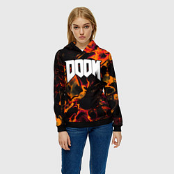 Толстовка-худи женская Doom red lava, цвет: 3D-черный — фото 2