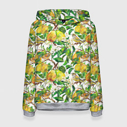 Толстовка-худи женская Груша и птичка зеленушка, цвет: 3D-меланж