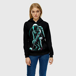 Толстовка-худи женская Космонавт играет в гольф, цвет: 3D-черный — фото 2