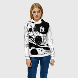 Толстовка-худи женская New York Yankees baseball team - abstraction, цвет: 3D-белый — фото 2