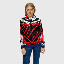 Толстовка-худи женская Red and white abstraction on a black background, цвет: 3D-синий — фото 2
