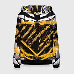Толстовка-худи женская Yellow and white abstraction on a black background, цвет: 3D-черный