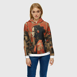 Толстовка-худи женская Девушка-андроид в кимоно, цвет: 3D-белый — фото 2