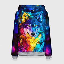 Толстовка-худи женская Кислотный волк, цвет: 3D-меланж