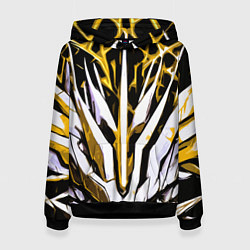 Толстовка-худи женская Чёрный фон, жёлто-белая абстракция, цвет: 3D-черный