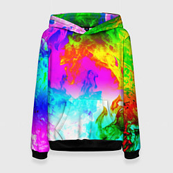 Толстовка-худи женская Неоново кислотный огонь, цвет: 3D-черный