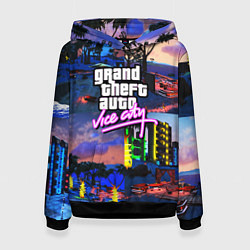 Толстовка-худи женская GTA vice city коллаж, цвет: 3D-черный