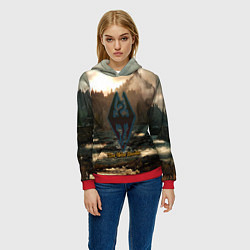 Толстовка-худи женская Skyrim logo природа, цвет: 3D-красный — фото 2