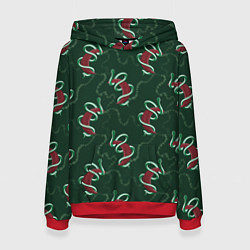 Женская толстовка Зеленая змея символ 2025 года на красной луне