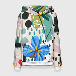 Толстовка-худи женская Цветы горошек абстракция, цвет: 3D-белый