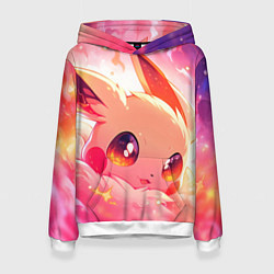 Толстовка-худи женская Покемон Пикачу крупно, цвет: 3D-белый