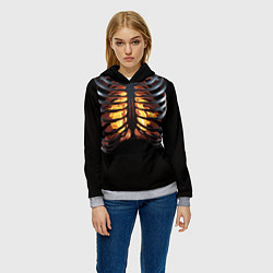 Толстовка-худи женская Огонь в груди скелета - костюм на хэллоуин, цвет: 3D-меланж — фото 2