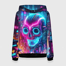 Женская толстовка Neon skull in metropolis - future