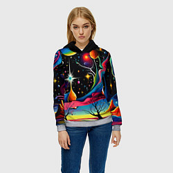 Толстовка-худи женская Необычная планета и космос в стиле Сальвадор Дали, цвет: 3D-меланж — фото 2