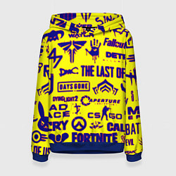 Толстовка-худи женская Логотипы игр на жёлтом, цвет: 3D-синий