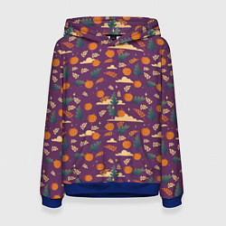 Толстовка-худи женская Маленькие тыквы на фиолетовом фоне, цвет: 3D-синий