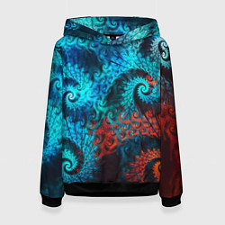Толстовка-худи женская Оптическая абстракция узор, цвет: 3D-черный