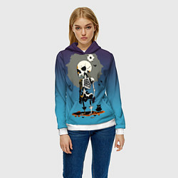 Толстовка-худи женская Прикольный скелетик со зверушкой, цвет: 3D-белый — фото 2