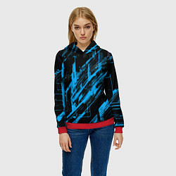 Толстовка-худи женская Blue stripes on a black background, цвет: 3D-красный — фото 2