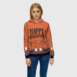 Толстовка-худи женская Happy Halloween pattern, цвет: 3D-черный — фото 2