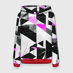 Толстовка-худи женская Black and pink abstraction on a white background, цвет: 3D-красный