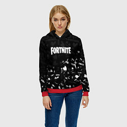 Толстовка-худи женская Fortnite pattern black, цвет: 3D-красный — фото 2