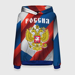 Толстовка-худи женская Цвета флага России, паттерн, цвет: 3D-синий