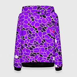 Толстовка-худи женская Абстрактные плитки фиолетовые и чёрные, цвет: 3D-черный
