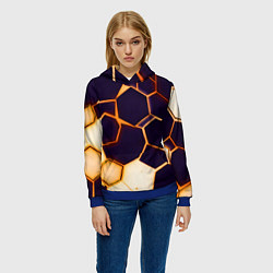 Толстовка-худи женская Чёрные шестиугольники на чёрном фоне, цвет: 3D-синий — фото 2