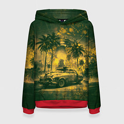 Толстовка-худи женская Винтажный автомобиль под пальмами, цвет: 3D-красный