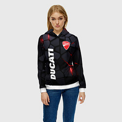Толстовка-худи женская Ducati - плиты с эффектом свечения, цвет: 3D-белый — фото 2