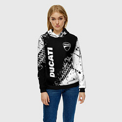 Толстовка-худи женская Ducati - следы от шин, цвет: 3D-черный — фото 2
