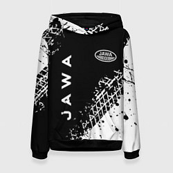 Толстовка-худи женская Jawa - следы от шин, цвет: 3D-черный