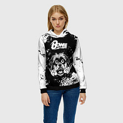 Толстовка-худи женская David Bowie рок пес, цвет: 3D-черный — фото 2