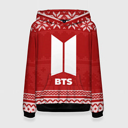Толстовка-худи женская Новогодний BTS, цвет: 3D-черный