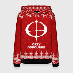 Толстовка-худи женская Новогодний Ozzy Osbourne с оленями, цвет: 3D-черный