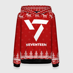Толстовка-худи женская Новогодний Seventeen с оленями, цвет: 3D-черный