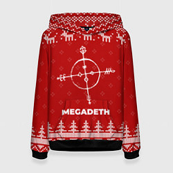 Толстовка-худи женская Новогодний Megadeth с оленями, цвет: 3D-черный