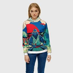 Толстовка-худи женская Ретро самурай, цвет: 3D-белый — фото 2