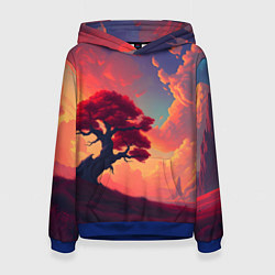 Толстовка-худи женская Красное дерево на закате, цвет: 3D-синий