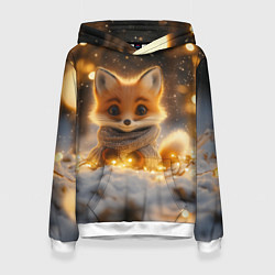 Толстовка-худи женская Лисичка и огоньки, цвет: 3D-белый