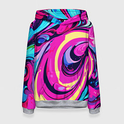 Толстовка-худи женская Сине-розовый узор, цвет: 3D-меланж