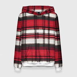 Толстовка-худи женская Красно-белая ткань в клетку, цвет: 3D-белый