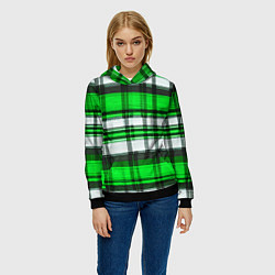 Толстовка-худи женская Зелёно-белая ткань в клетку, цвет: 3D-черный — фото 2
