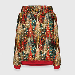 Толстовка-худи женская Новогодний еловый лес, цвет: 3D-красный