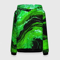 Толстовка-худи женская Зелёные брызги на чёрном фоне, цвет: 3D-черный